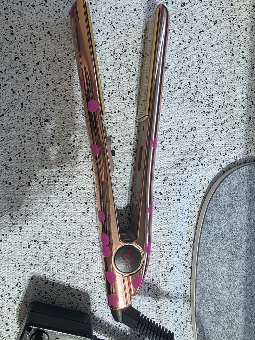Rose Gold Styling Tool with Pink Polka Dot Design